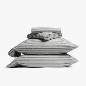 Parachute - King Relaxed Linen Stripe Sheet Set Cove & Parchme Cove & Parchment
